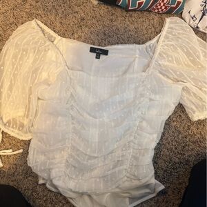 Lulu's Elegant White Sheer Blouse